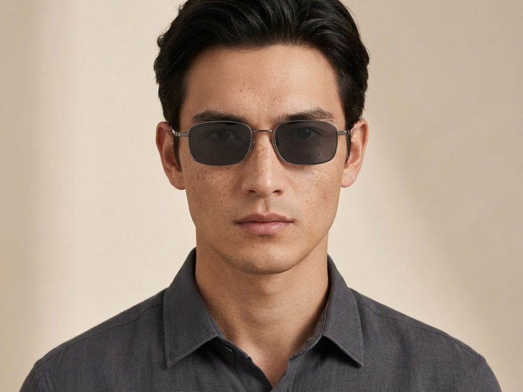 Gafas de sol rectangulares de titanio gris #BS1913-0681
