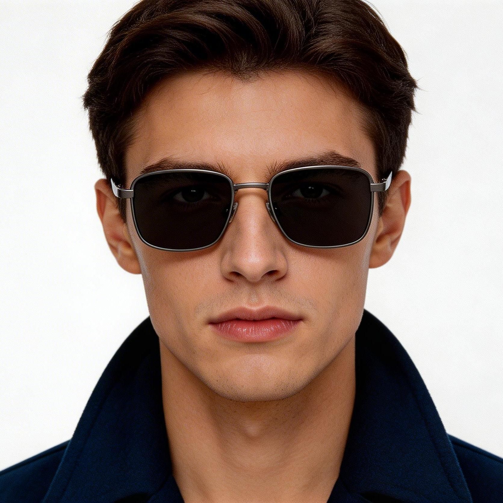 Rectangular Grey Titanium Sunglasses #BS1913-0681