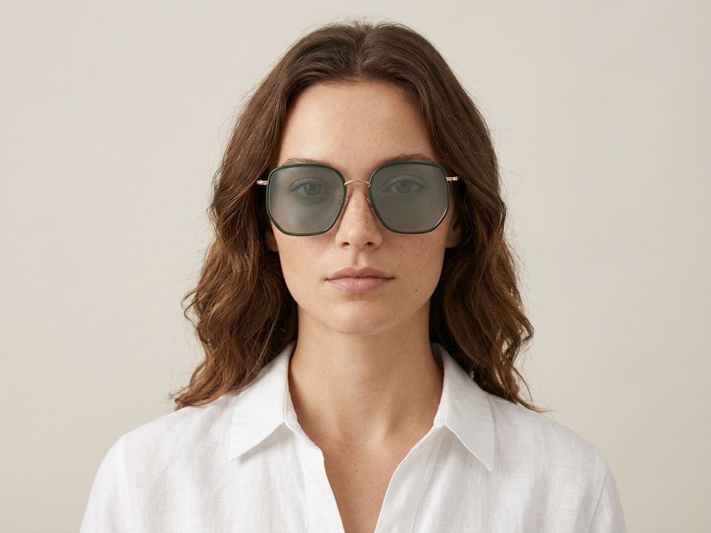 Geometric Green Metal Sunglasses #BS1913-0685