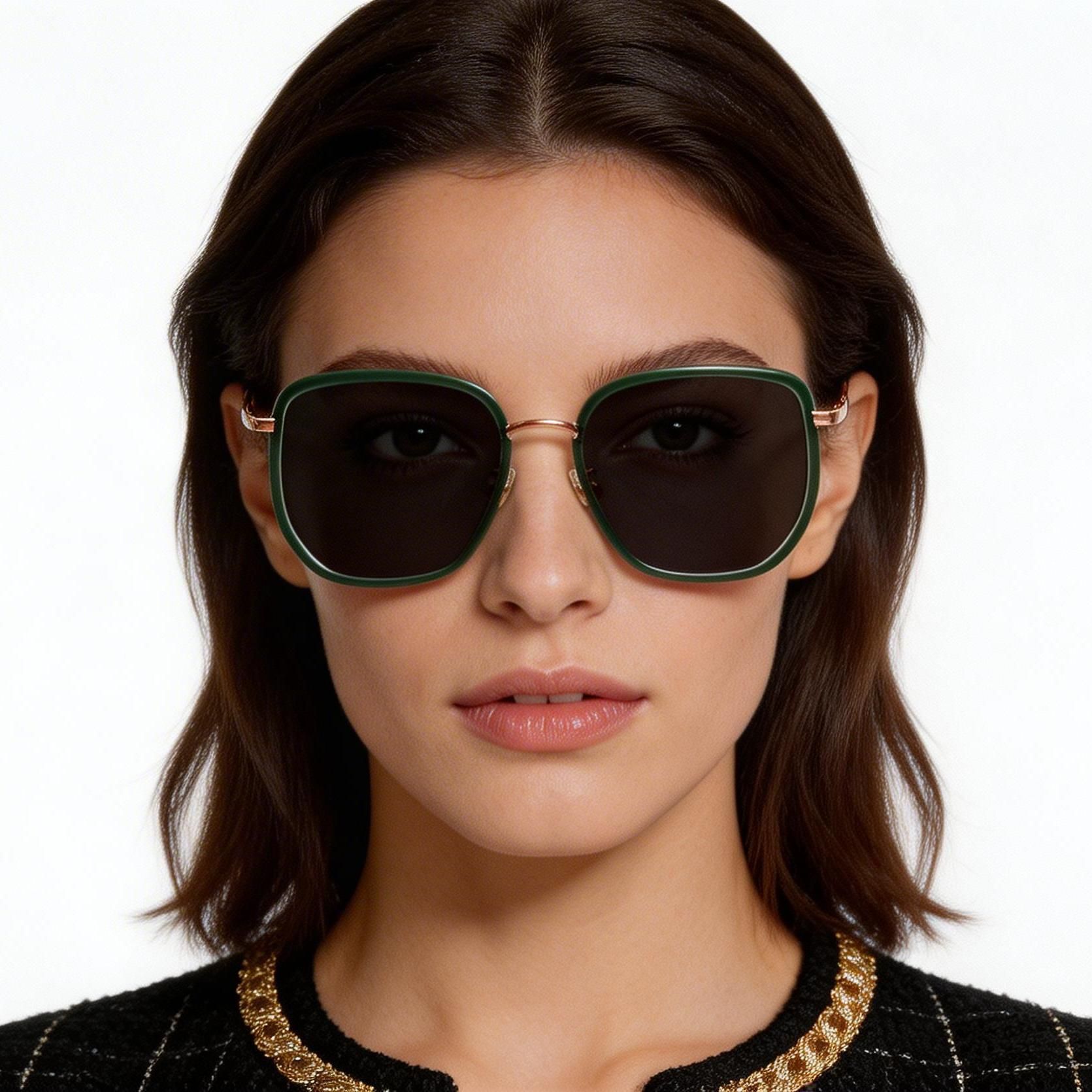 Geometric Green Metal Sunglasses #BS1913-0685