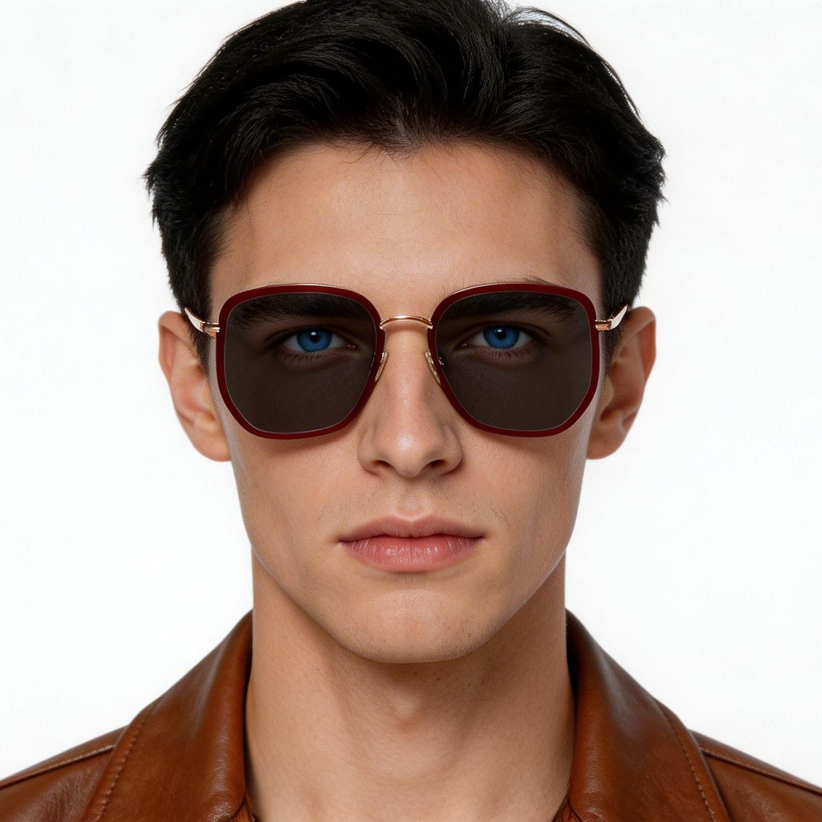 Lunettes de soleil géométriques en métal rouge #BS1913-0686