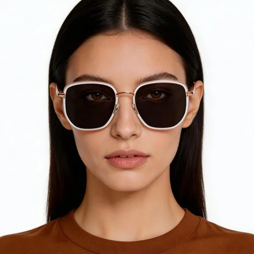 Lunettes de soleil géométriques en métal rose #BS1913-0687