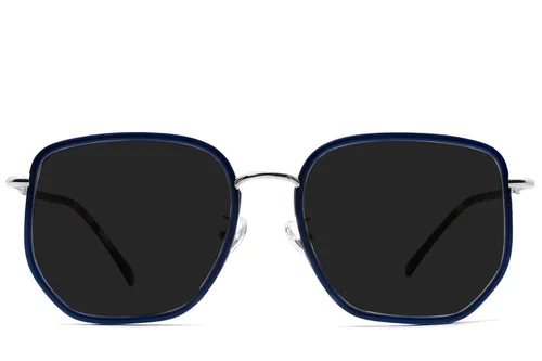 Lunettes de soleil géométriques en métal bleu #BS1913-0688