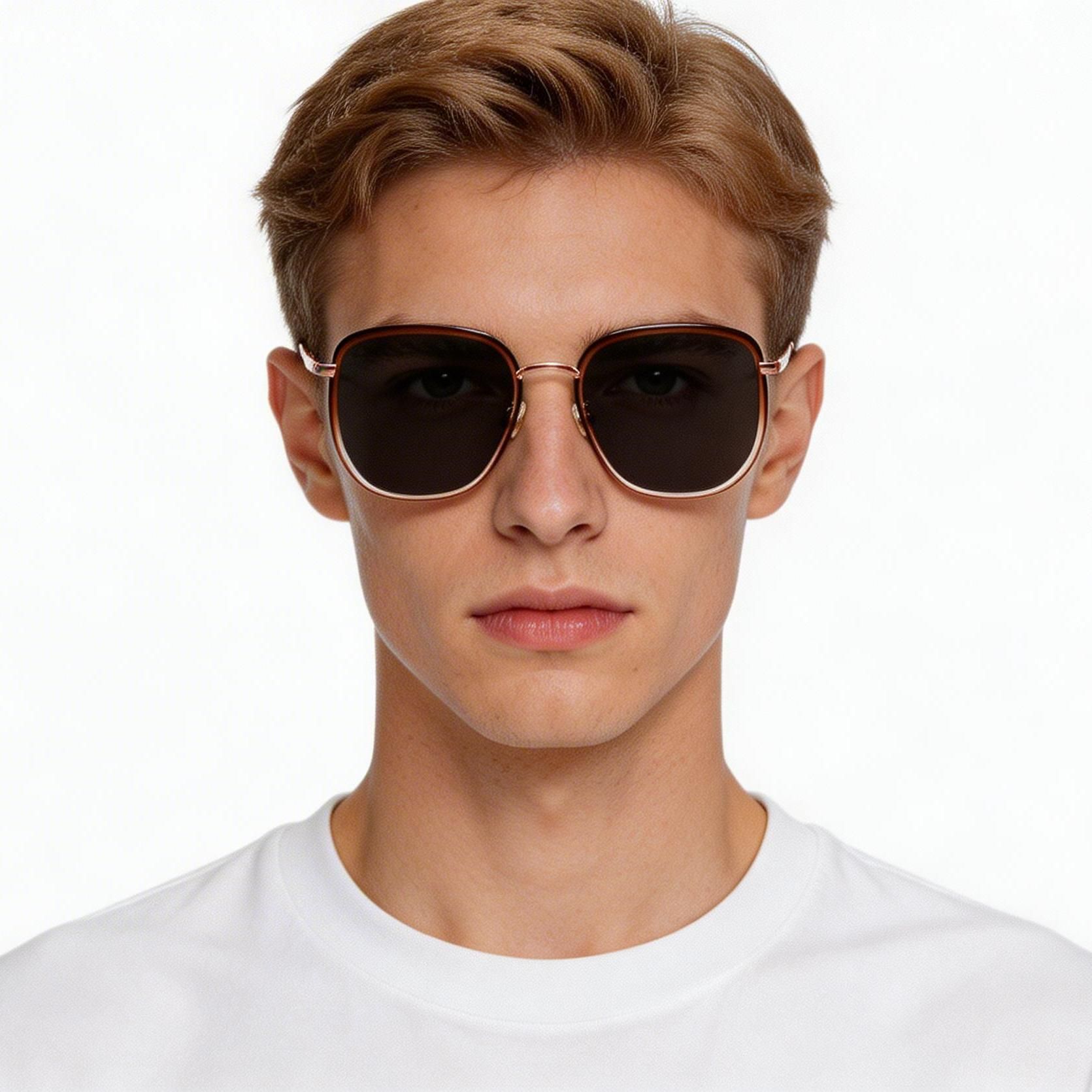 Gafas de sol geométricas de metal marrón #BS1913-0690