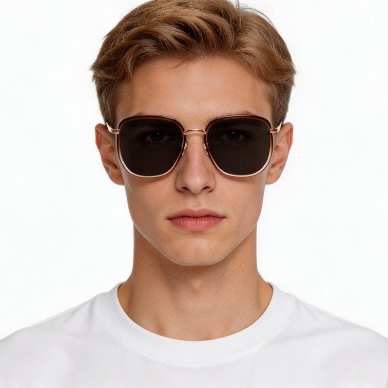 Lunettes de soleil géométriques en métal marron #BS1913-0690