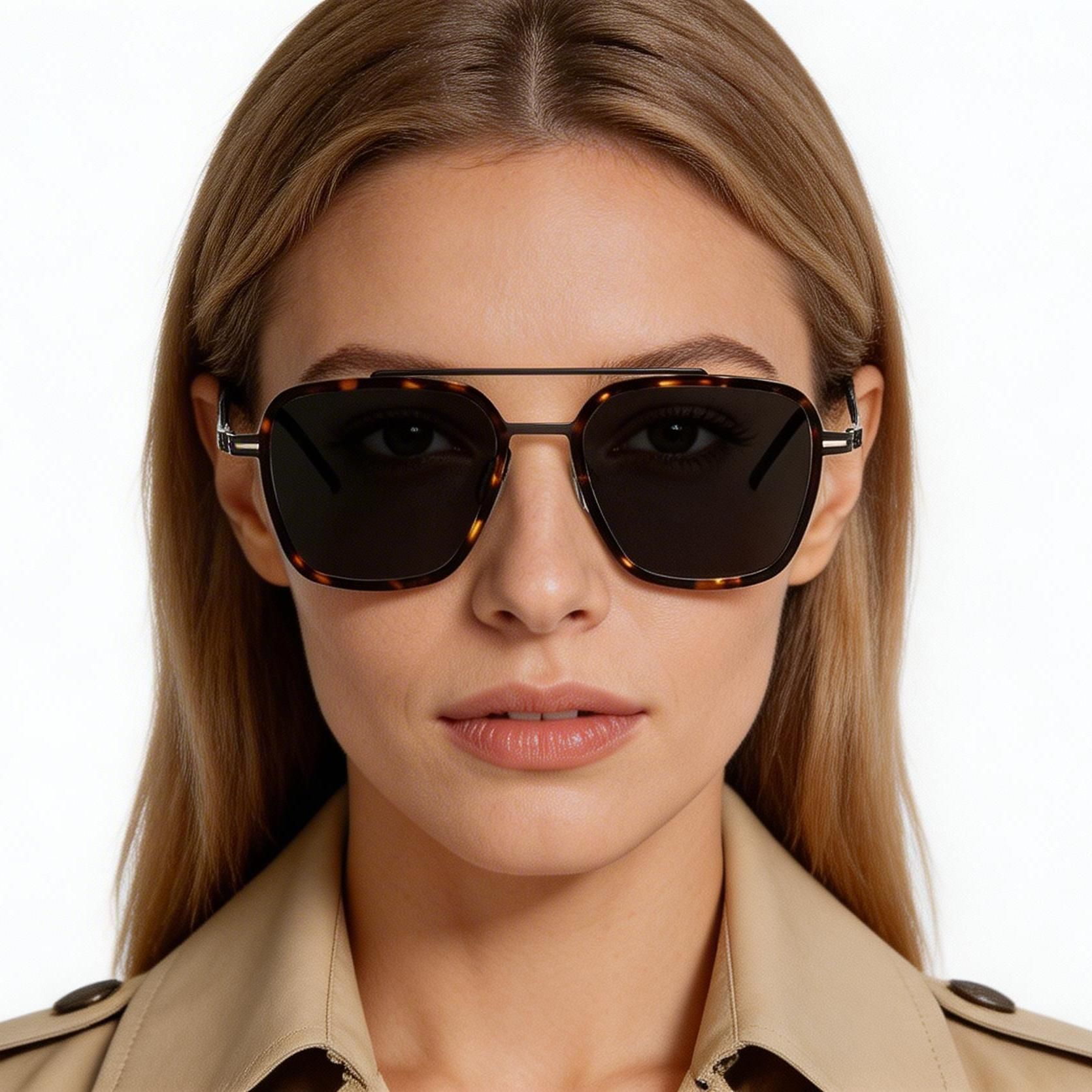 Aviator Tortoiseshell Titanium Sunglasses #BS1913-0692