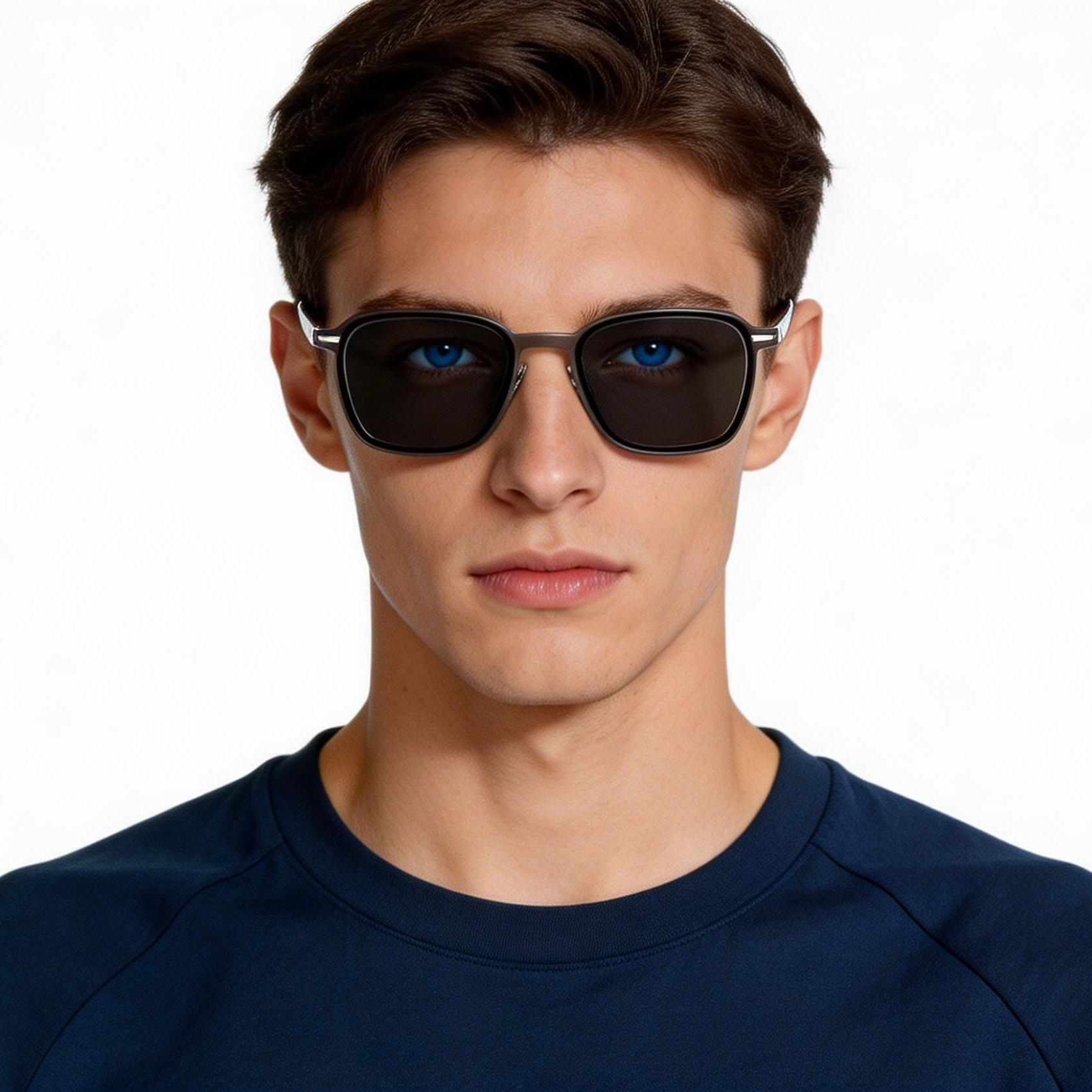 Rechthoekige zwarte titanium zonnebril #BS1913-0701