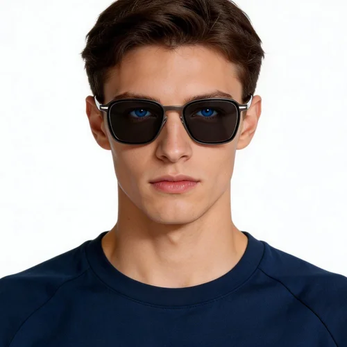 Lunettes de soleil rectangulaires en titane noir #BS1913-0701