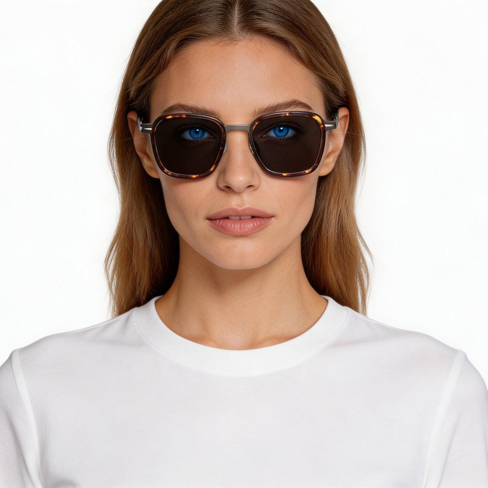 Rectangular Tortoiseshell Titanium Sunglasses #BS1913-0702