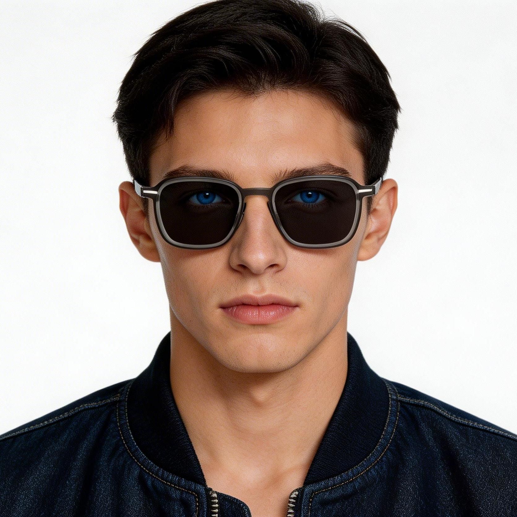 Gafas de sol rectangulares de titanio gris #BS1913-0703