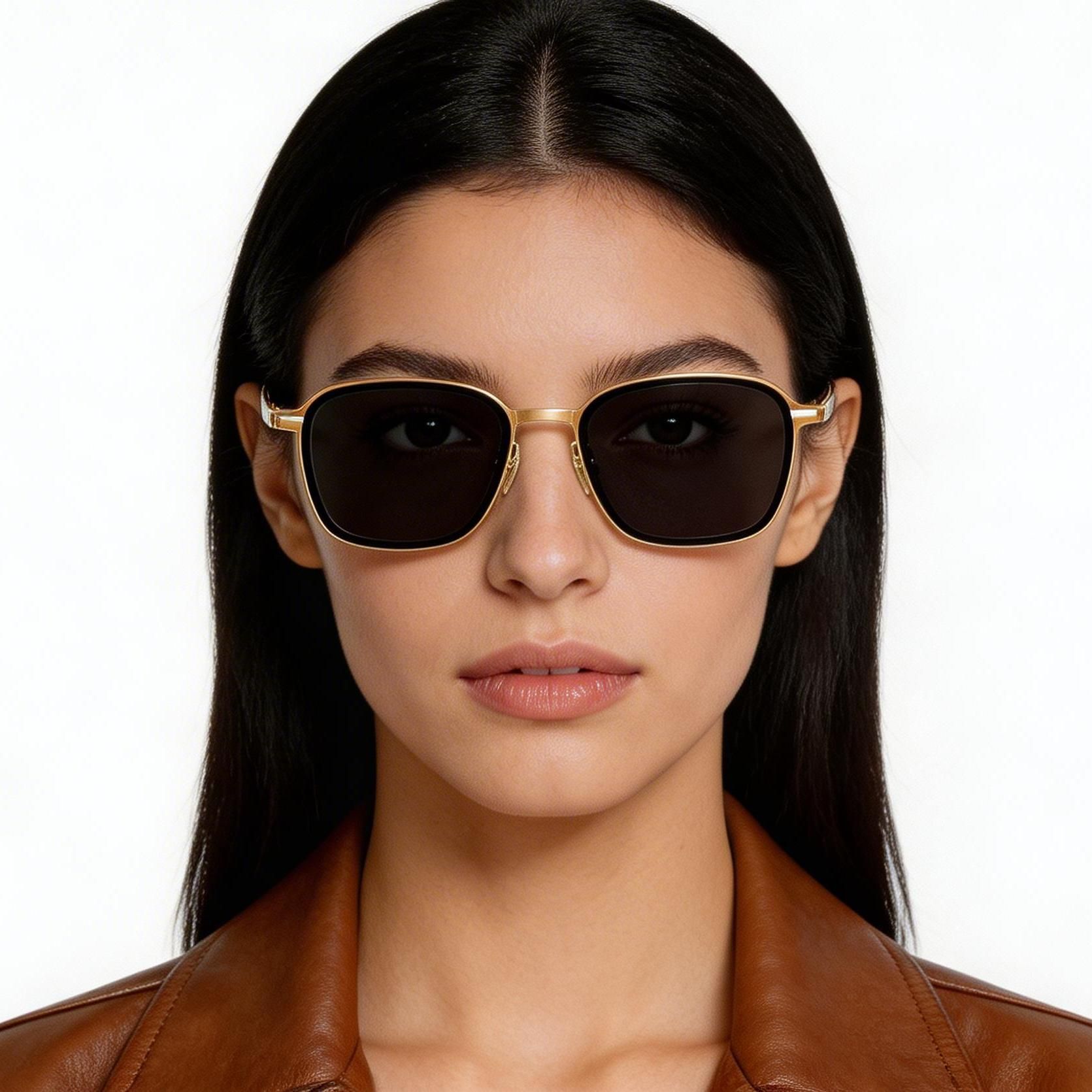 Lunettes de soleil rectangulaires en titane noir #BS1913-0704