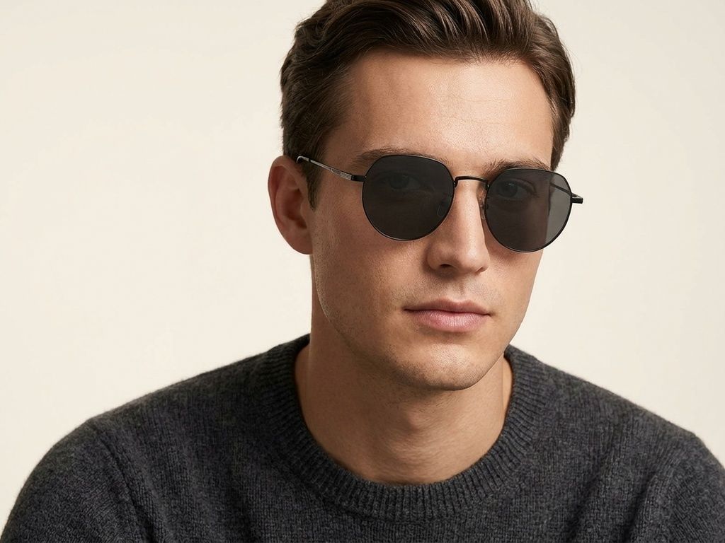 Gafas de sol ovaladas de titanio negro #BS1913-0707