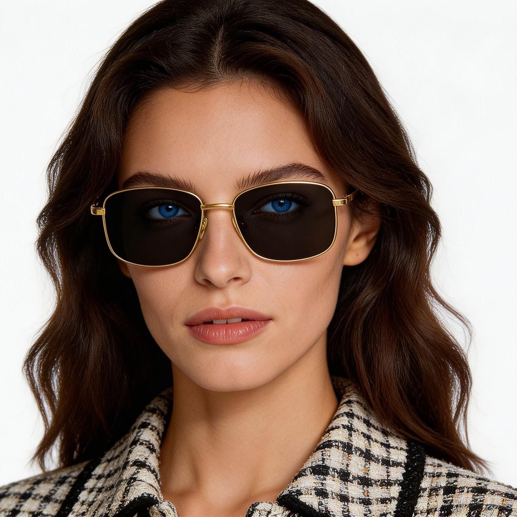 Rechthoekige gouden titanium zonnebril #BS1913-0712