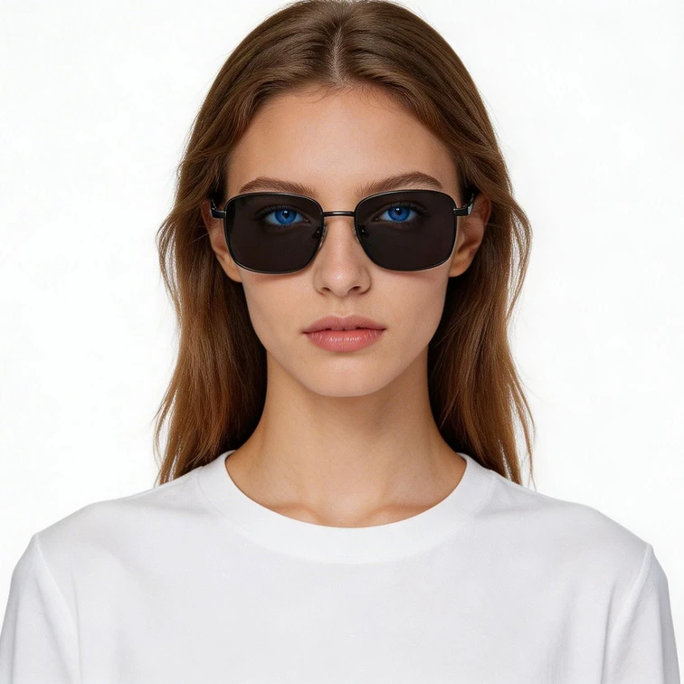 Lunettes de soleil rectangulaires en titane gris #BS1913-0715