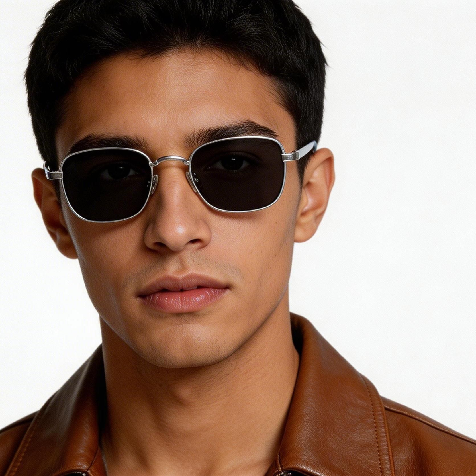 Lunettes de soleil rectangulaires en titane argenté #BS1913-0722