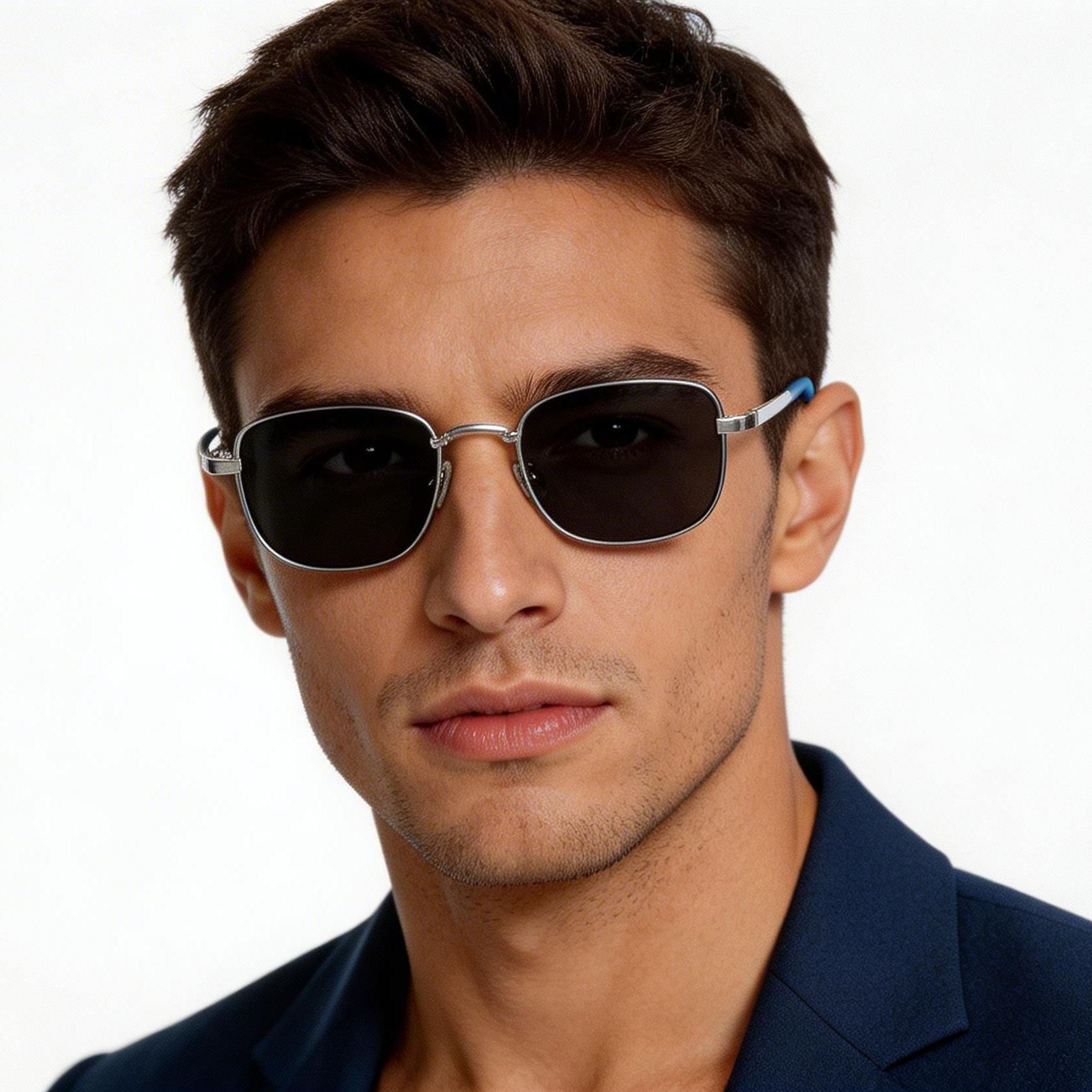 Rectangular Black Titanium Sunglasses #BS1913-0723