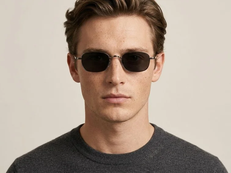 Rechteckige graue Titan-Sonnenbrille #BS1913-0724
