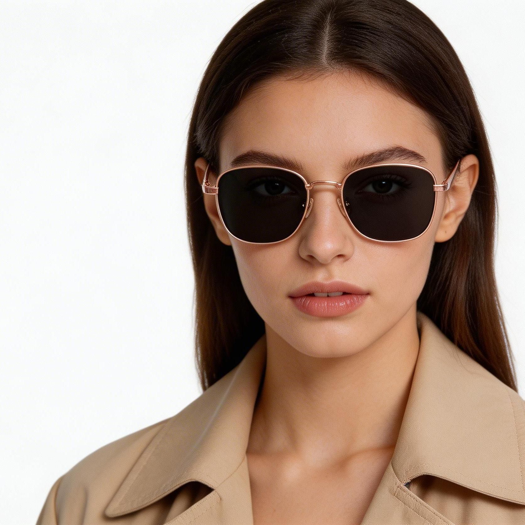 Lunettes de soleil rectangulaires en titane rose #BS1913-0725