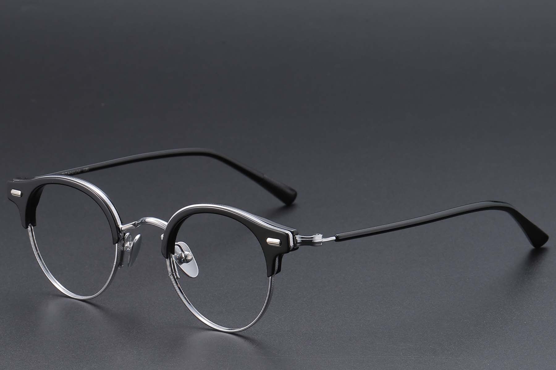 Semi-rimless Black Acetate Glasses #BS1913-0749