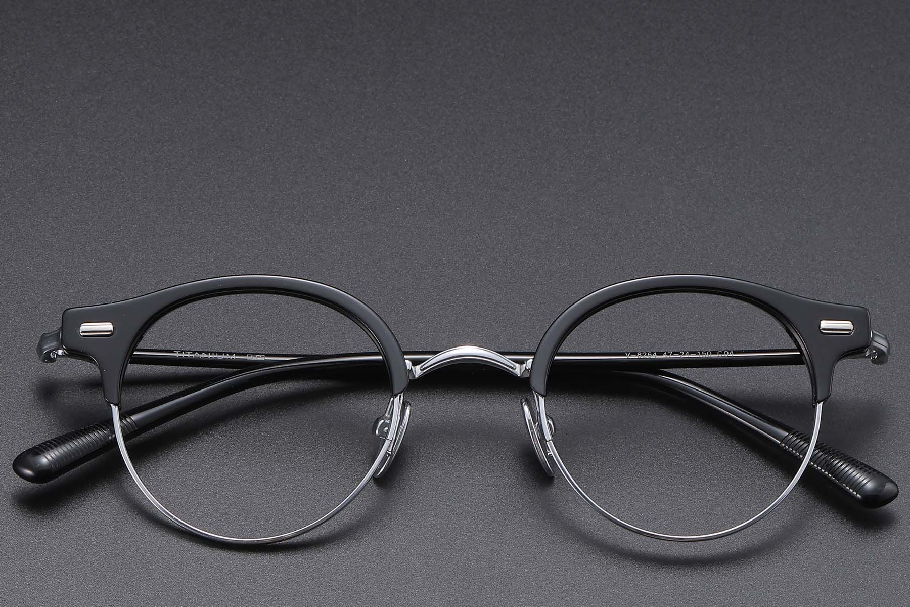Semi-rimless Black Acetate Glasses #BS1913-0749