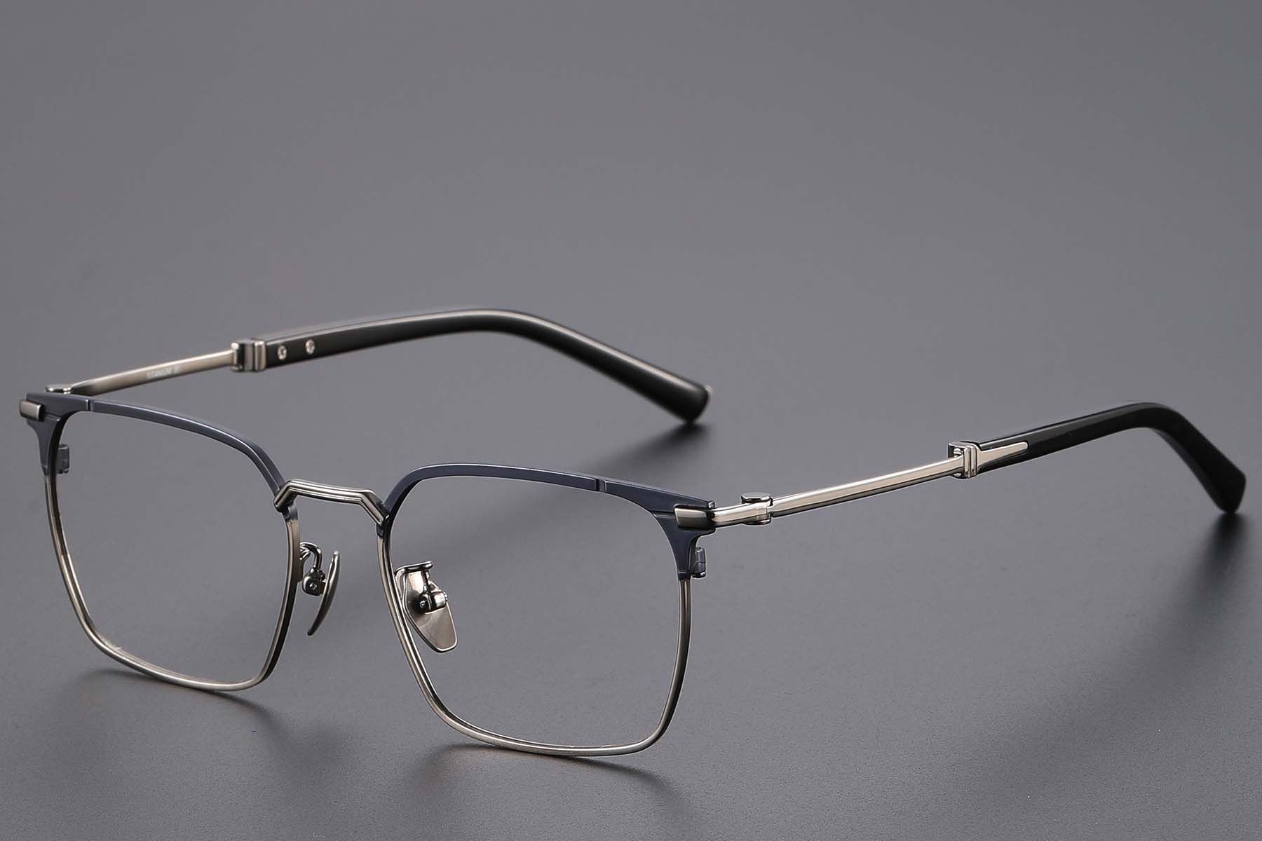 Semi-rimless Blue Titanium Glasses #BS1913-0751