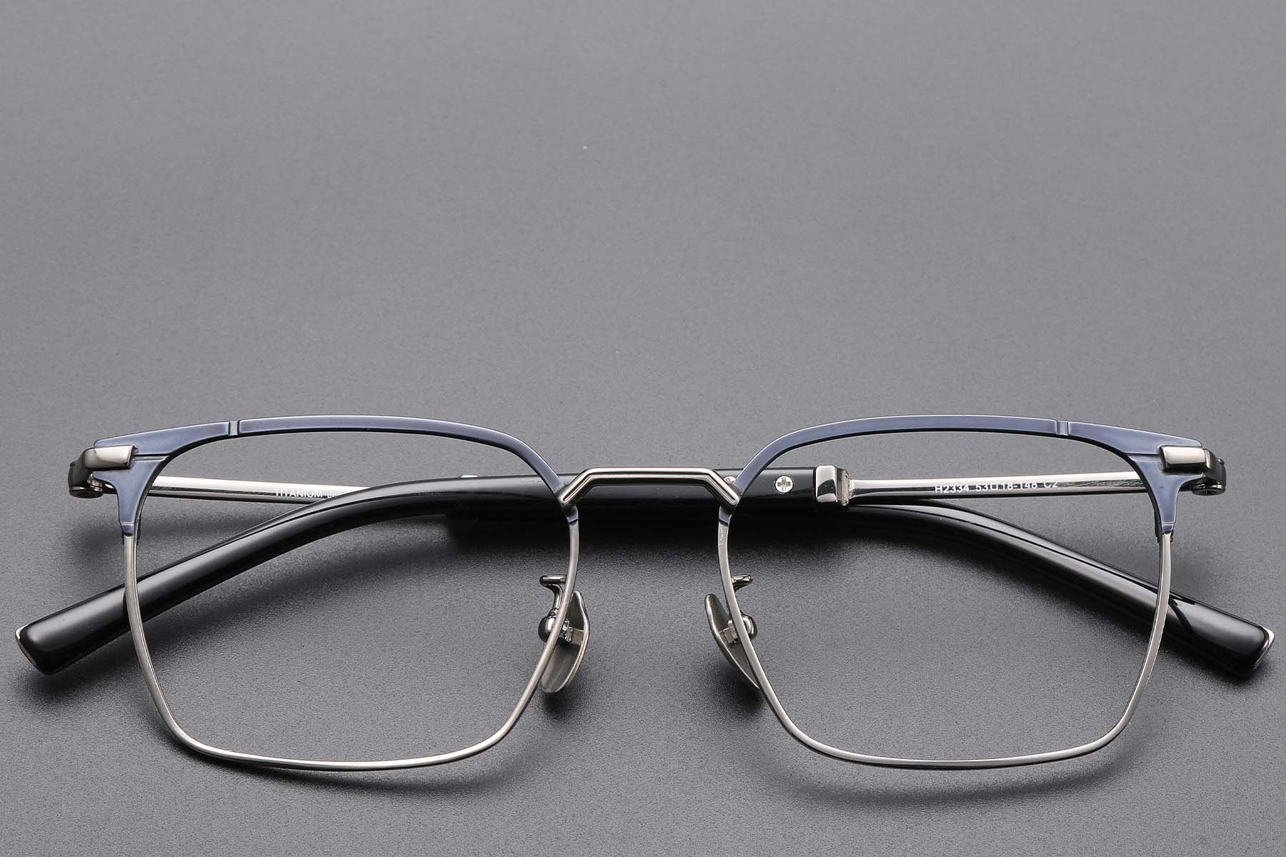 Semi-rimless Blue Titanium Glasses #BS1913-0751