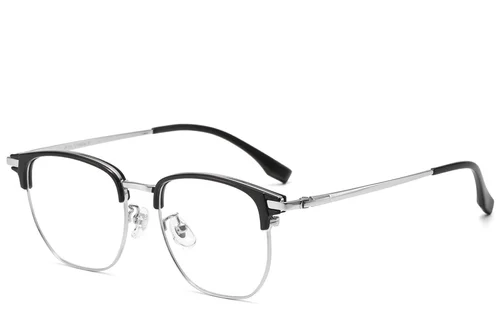 Lunettes ovales argentées en titane et TR90 #BS1913-0801
