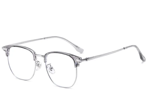 Lunettes ovales argentées en titane et TR90 #BS1913-0804