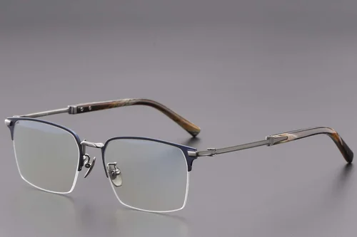 Lunettes semi-cerclées en titane bleu #BS1913-0851