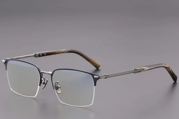 Semi-rimless Blue Titanium Glasses #BS1913-0851