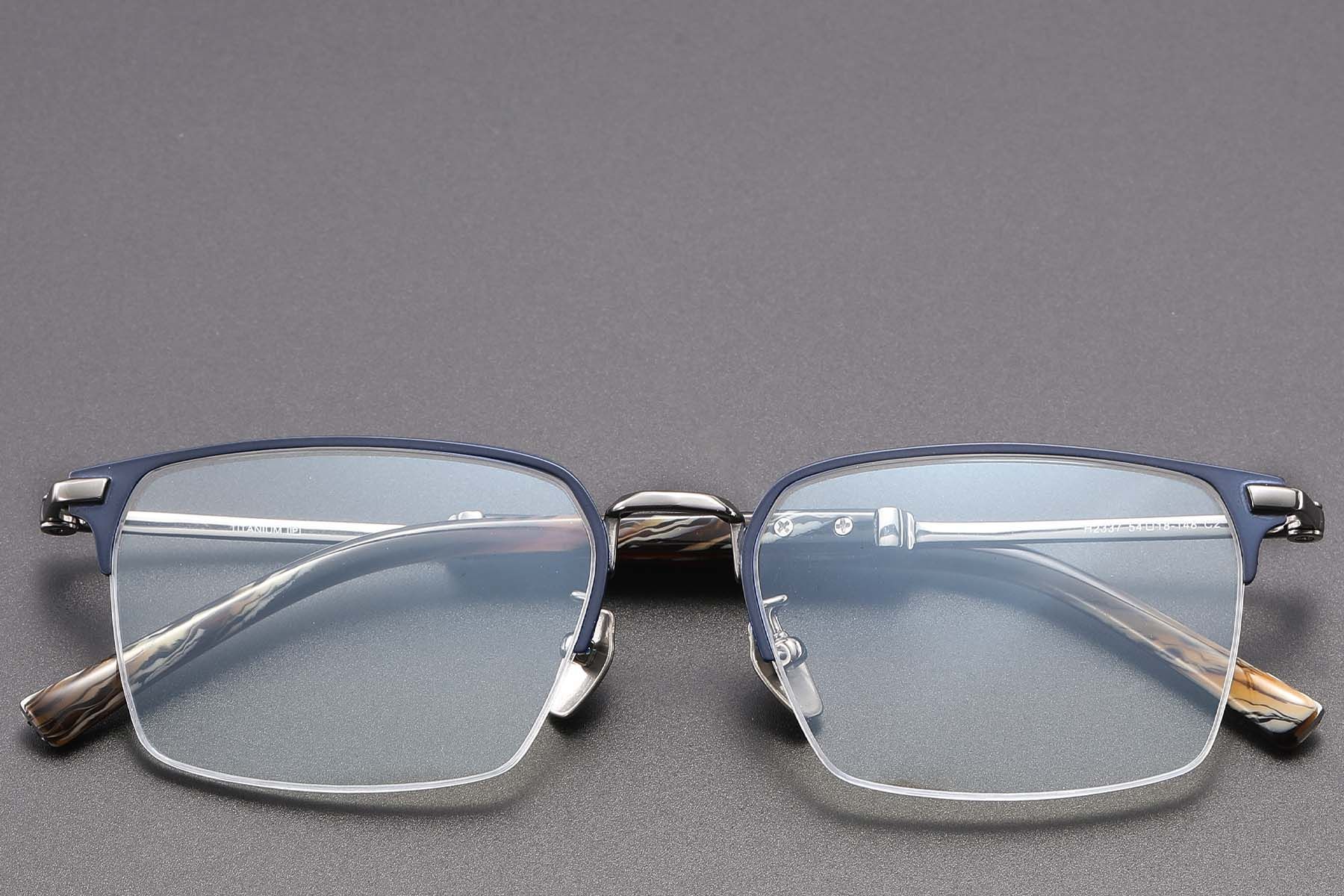 Semi-rimless Blue Titanium Glasses #BS1913-0851
