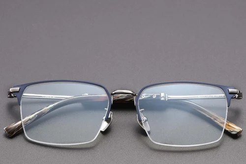 Lunettes semi-cerclées en titane bleu #BS1913-0851