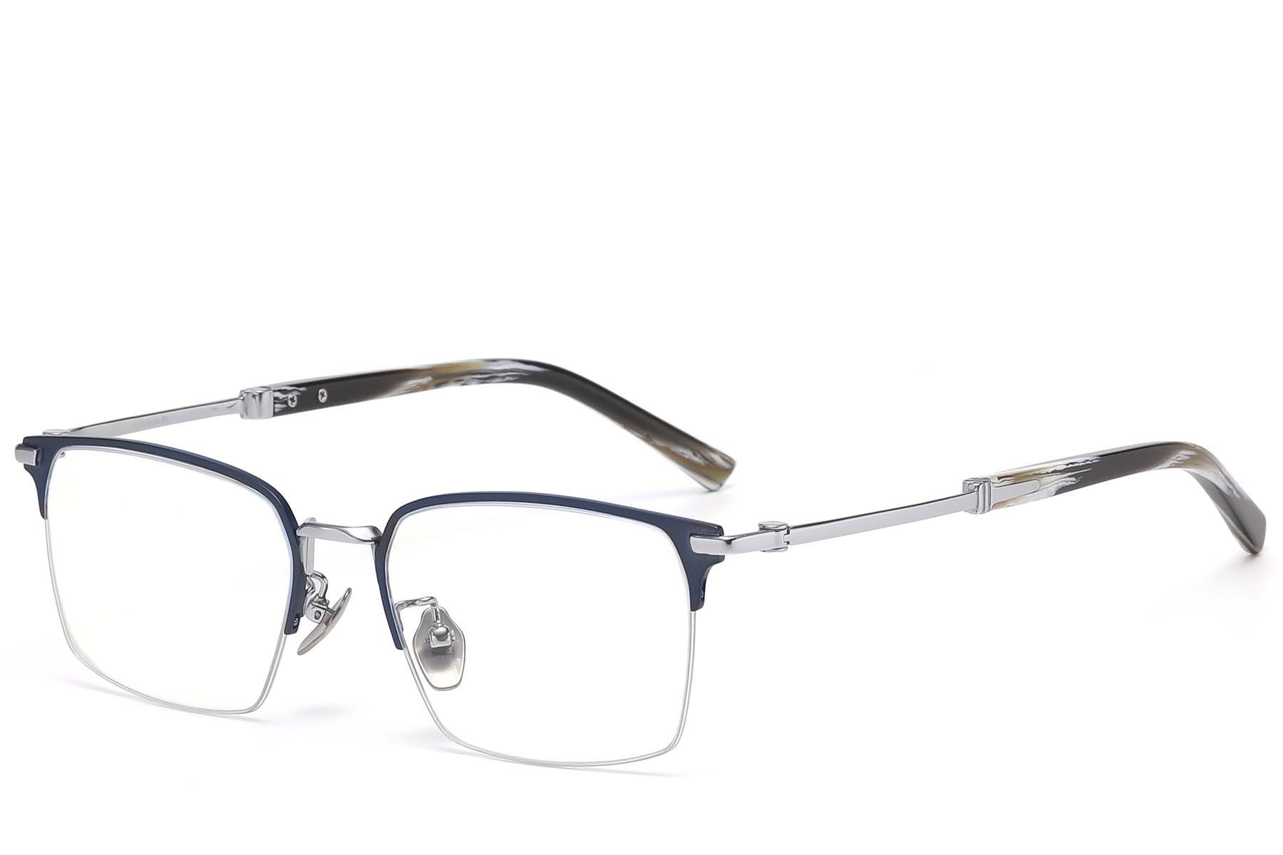 Semi-rimless Blue Titanium Glasses #BS1913-0852