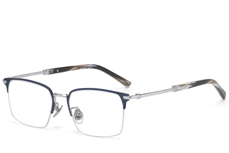 Semi-rimless Blue Titanium Glasses #BS1913-0852