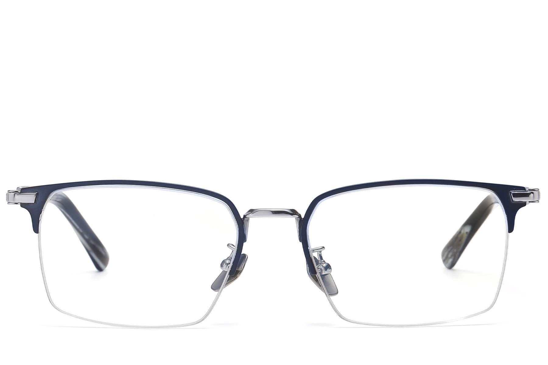Semi-rimless Blue Titanium Glasses #BS1913-0852