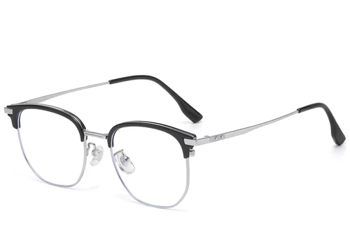 Lunettes ovales argentées en titane et TR90 #BS1913-0871