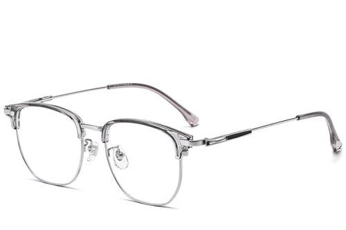 Lunettes ovales argentées en titane et TR90 #BS1913-0876