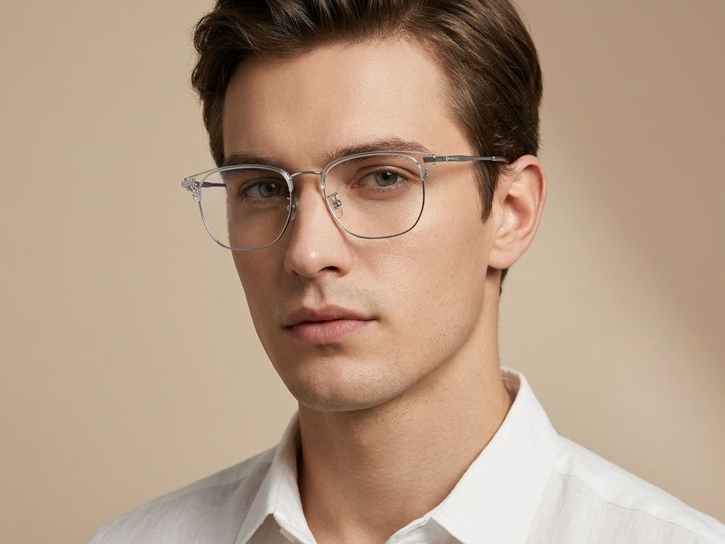 Rectangular Silver Titanium & TR90 Glasses #BS1913-0935