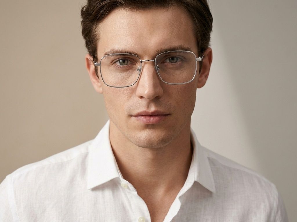 Gafas rectangulares de titanio plateado #BS1913-0954
