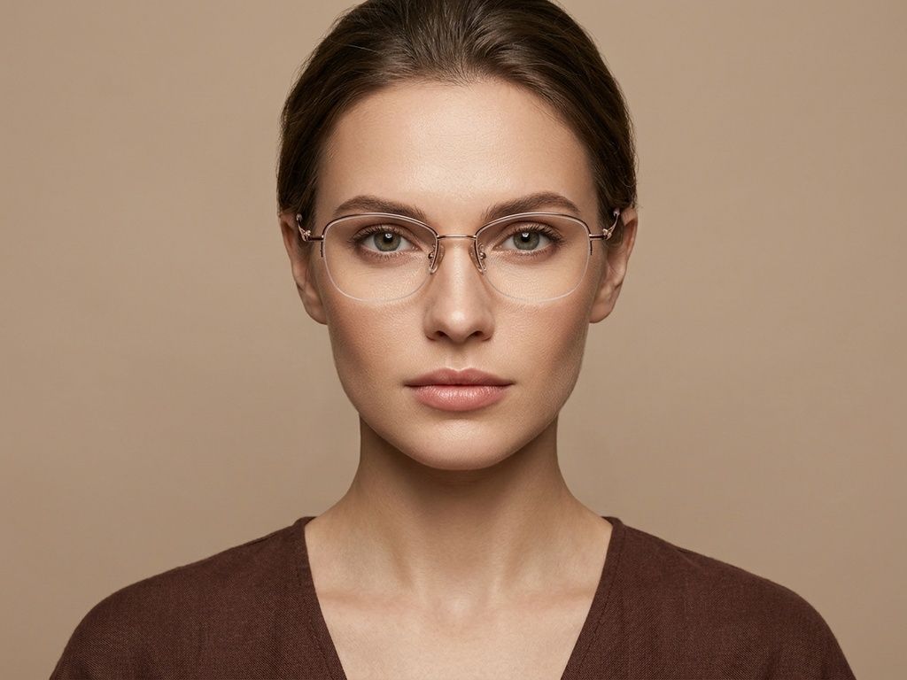 Semi-rimless Pink Titanium Glasses #BS1913-0966
