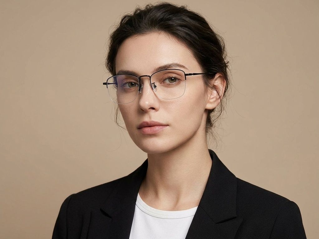 Semi-rimless Black Titanium Glasses #BS1913-0977