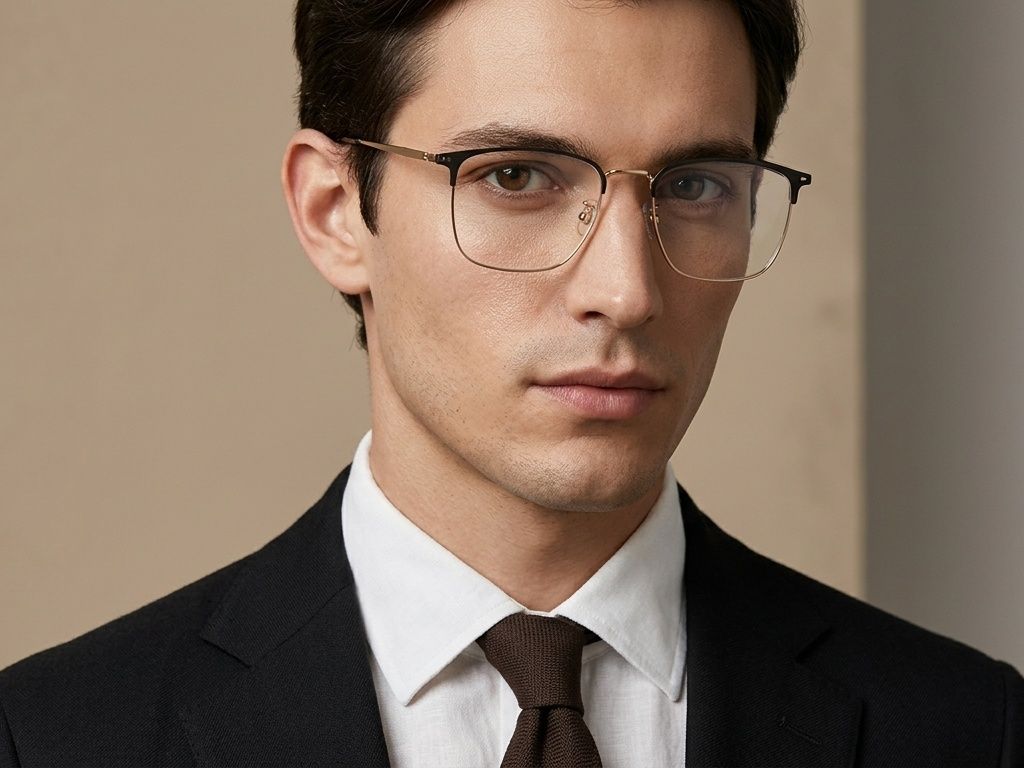Rectangular Golden Titanium Glasses #BS1913-0990