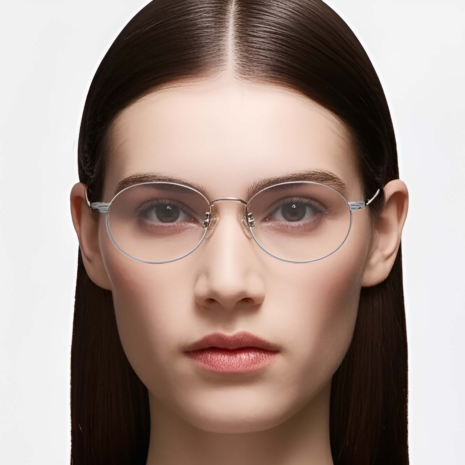 Semi-rimless Silver Metal Glasses #BS1924-0001