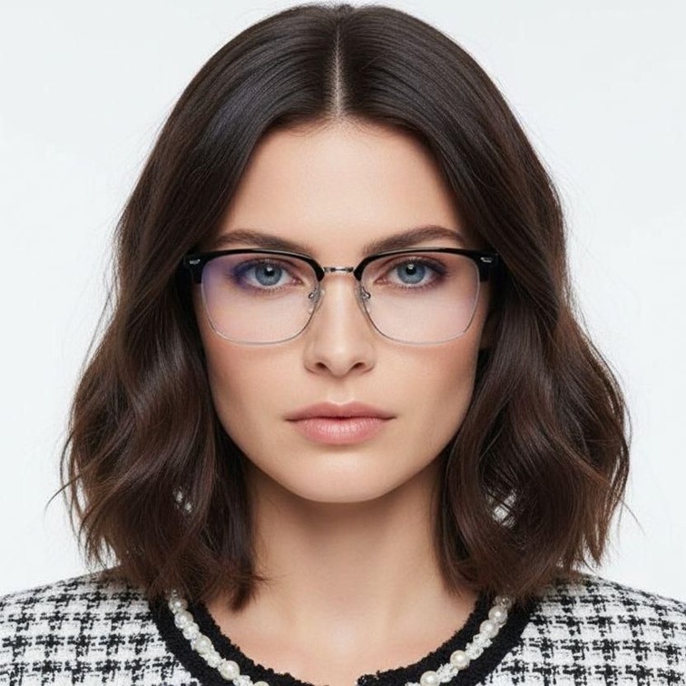 Semi-rimless Silver Metal Glasses #BS1924-0037