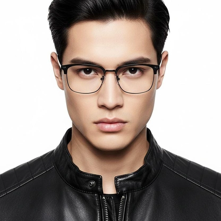 Gafas de metal negro semi al aire #BS1924-0038