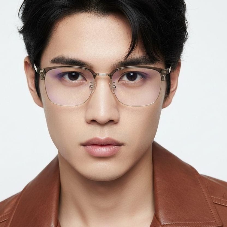 Semi-rimless Brown Metal Glasses #BS1924-0039