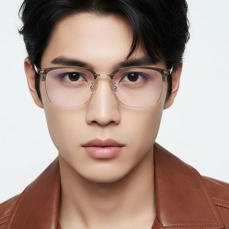 Semi-rimless Brown Metal Glasses #BS1924-0039