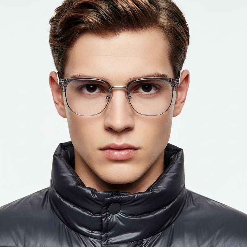 Semi-rimless Grey Metal Glasses #BS1924-0040