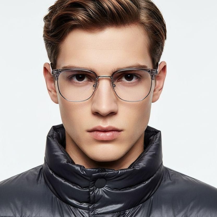 Semi-rimless Grey Metal Glasses #BS1924-0040