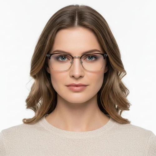 Semi-rimless Brown Metal Glasses #BS1924-0045